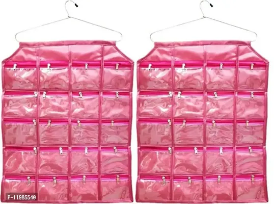 Pack of 2 Pcs 20 Pockets Hanging Jewellary Organizer Accessories Organizer(Pink)