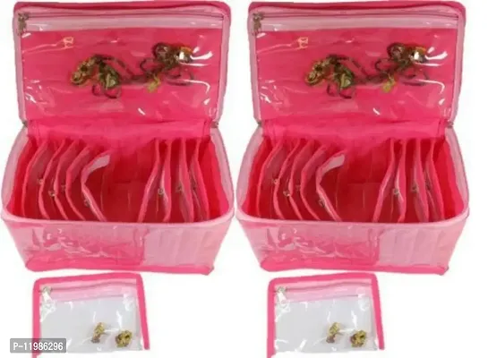 Pack of 2Pcs TEN pocket ,brocade jewellery kit vanity case jewellery bangle box(Pink)