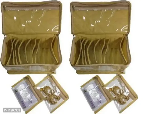 Pack of 2Pcs TEN pocket ,brocade jewellery kit vanity case jewellery bangle box(Gold)