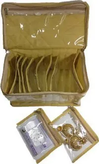 Pack of 2Pcs TEN pocket ,brocade jewellery kit vanity case jewellery bangle box(Gold)-thumb1