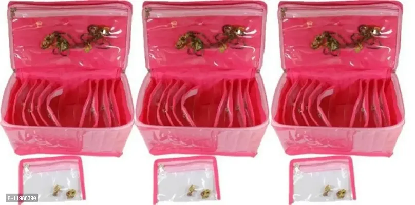 Pack of 3Pcs TEN pocket ,brocade jewellery kit vanity case jewellery bangle box(Pink)