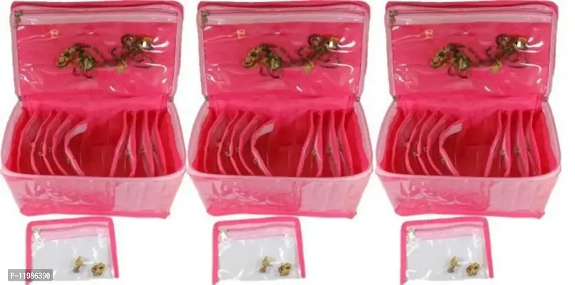 Pack of 3Pcs TEN pocket ,brocade jewellery kit vanity case jewellery bangle box(Pink)-thumb0