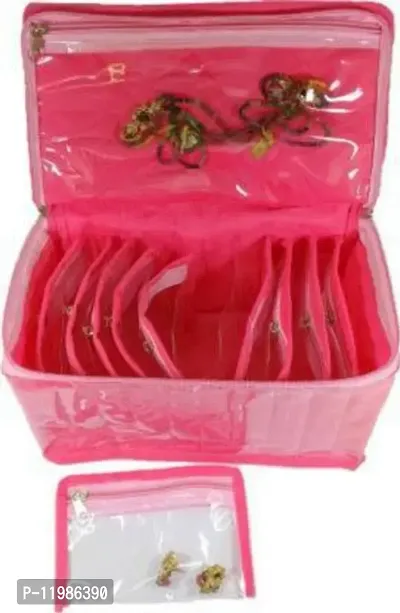 Pack of 3Pcs TEN pocket ,brocade jewellery kit vanity case jewellery bangle box(Pink)-thumb2