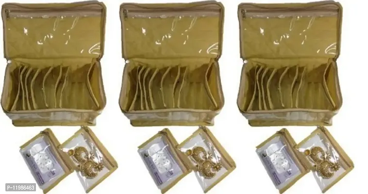 Pack of 3Pcs TEN pocket ,brocade jewellery kit vanity case jewellery bangle box(Gold)