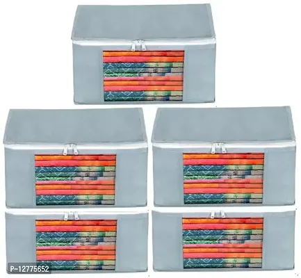 CLASSECRAFTS Garments Cover Non Woven Fabric Saree Cover/ Clothes Organizer with Transparent Window saree cover Quality Pack of 5 Non Woven Designer Height Premium Saree Cover (Grey)