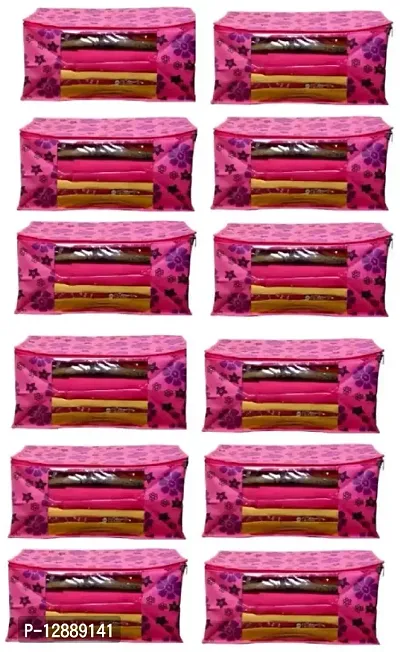 CLASSECRAFTS Saree Cover Designer Flower Design 12 Pieces Non Woven Fabric Saree Cover Set with Transparent Window (Maroon)