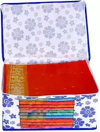 CLASSECRAFTS Saree Cover Designer Flower Design 2 Pieces Non Woven Fabric Saree Cover Set with Transparent Window (Blue)-thumb1