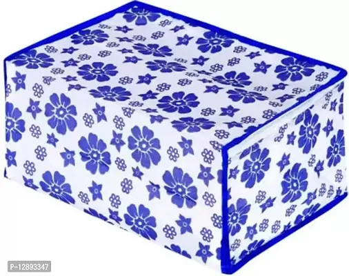 CLASSECRAFTS Saree Cover Designer Flower Design 2 Pieces Non Woven Fabric Saree Cover Set with Transparent Window (Blue)-thumb4