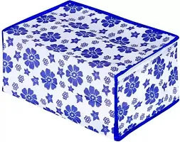 CLASSECRAFTS Saree Cover Designer Flower Design 3 Pieces Non Woven Fabric Saree Cover Set with Transparent Window (Blue)-thumb3