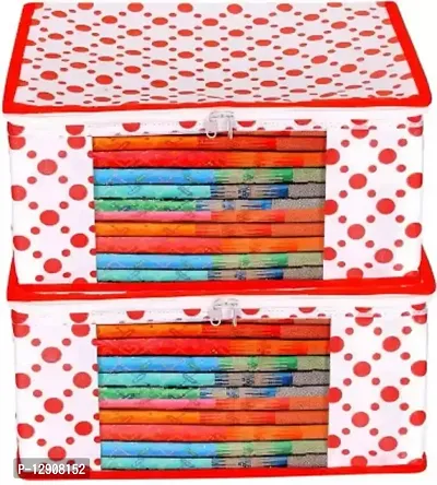 CLASSECRAFTS Garment Cover Polka Dot Non Woven Fabric Saree Cover/ Clothes Organizer with Transparent Window  Zipper Closure Pack of 2 Foldable Multipurpose Storage(Red)-thumb0