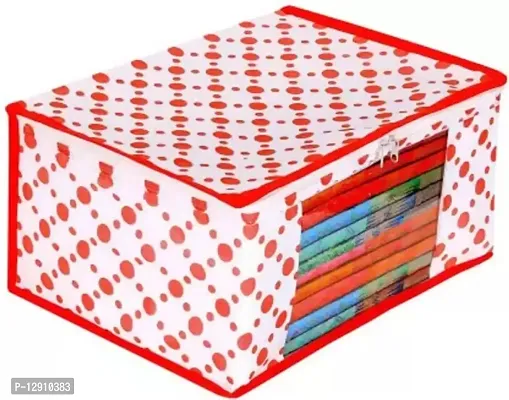 CLASSECRAFTS Garment Cover Polka Dot Non Woven Fabric Saree Cover/ Clothes Organizer with Transparent Window  Zipper Closure Pack of 5 Foldable Multipurpose Storage(Red)-thumb2