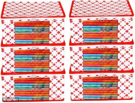 CLASSECRAFTS Garment Cover Polka Dot Non Woven Fabric Saree Cover/ Clothes Organizer with Transparent Window  Zipper Closure Pack of 6 Foldable Multipurpose Storage(Red)