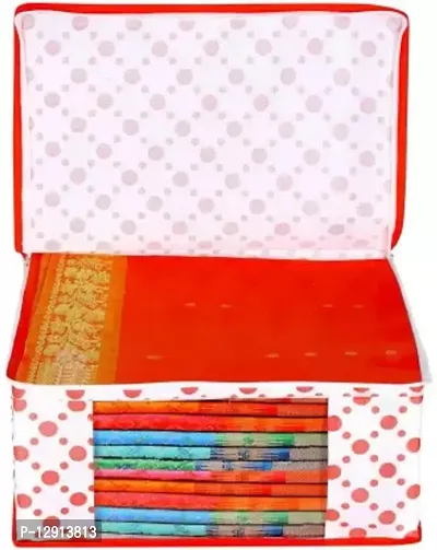 CLASSECRAFTS Garment Cover Polka Dot Non Woven Fabric Saree Cover/ Clothes Organizer with Transparent Window  Zipper Closure Pack of 8 Foldable Multipurpose Storage(Red)-thumb3