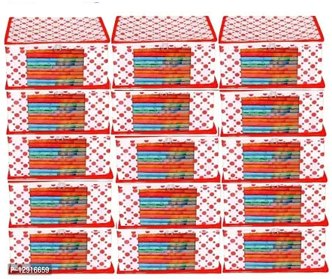 CLASSECRAFTS Garment Cover Polka Dot Non Woven Fabric Saree Cover/ Clothes Organizer with Transparent Window  Zipper Closure Pack of 15 Foldable Multipurpose Storage(Red)-thumb0