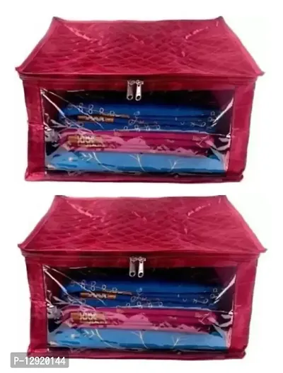 CLASSECRAFTS Saree cover High Quality Travelling Bag Pack of 2Pcs satin large(Maroon)-thumb0