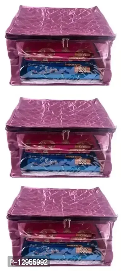 CLASSECRAFTS Saree cover High Quality Travelling Bag Pack of 3Pcs satin large(Purple)