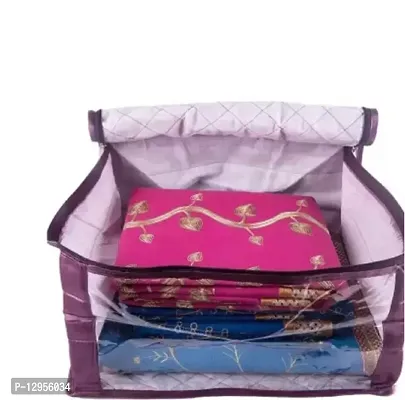 CLASSECRAFTS Saree cover High Quality Travelling Bag Pack of 4Pcs satin large(Purple)-thumb2