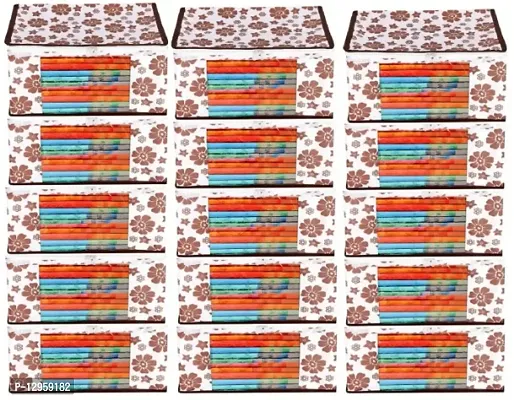 CLASSECRAFTS Saree Cover Designer Flower Design 15 Pieces Non Woven Fabric Saree Cover Set with Transparent Window (Brown)