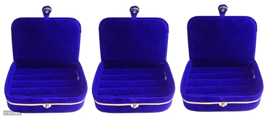 CLASSECRAFTS Pack of 3 Pieces Velvet Vanity case Ring and Earring storage travelling Folder Box Multifunction Storage Box for Girls  Women, Multipurpose Kit, Travelling Bag Vanity Box&nbsp;(Blue)-thumb0