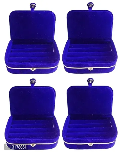 CLASSECRAFTS Pack of 4 Pieces Velvet Vanity case Ring and Earring storage travelling Folder Box Multifunction Storage Box for Girls  Women, Multipurpose Kit, Travelling Bag Vanity Box&nbsp;(Blue)