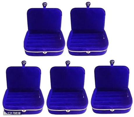 CLASSECRAFTS Pack of 5 Pieces Velvet Vanity case Ring and Earring storage travelling Folder Box Multifunction Storage Box for Girls  Women, Multipurpose Kit, Travelling Bag Vanity Box&nbsp;(Blue)-thumb0