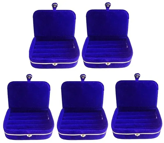 CLASSECRAFTS Pack of 5 Pieces Velvet Vanity case Ring and Earring storage travelling Folder Box Multifunction Storage Box for Girls Women, Multipurpose Kit, Travelling Bag Vanity Box&nbsp;(Blue)