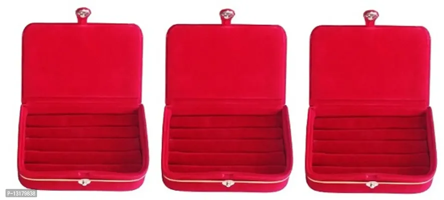 CLASSECRAFTS Pack of 3 Pieces Velvet Vanity case Ring and Earring storage travelling Folder Box Multifunction Storage Box for Girls  Women, Multipurpose Kit, Travelling Bag Vanity Box&nbsp;&nbsp;(Red)
