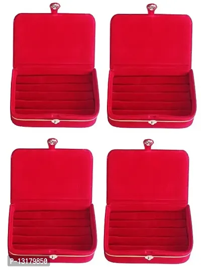 CLASSECRAFTS Pack of 4 Pieces Velvet Vanity case Ring and Earring storage travelling Folder Box Multifunction Storage Box for Girls  Women, Multipurpose Kit, Travelling Bag Vanity Box&nbsp;&nbsp;(Red)