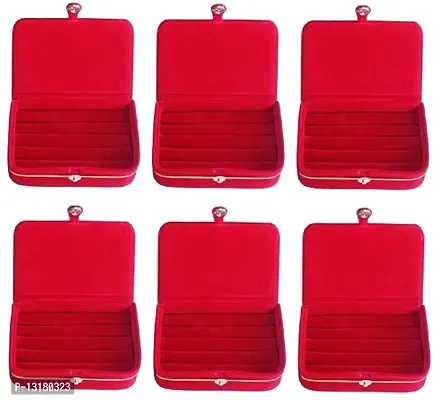 CLASSECRAFTS Pack of 6 Pieces Velvet Vanity case Ring and Earring storage travelling Folder Box Multifunction Storage Box for Girls  Women, Multipurpose Kit, Travelling Bag Vanity Box&nbsp;&nbsp;(Red)-thumb0