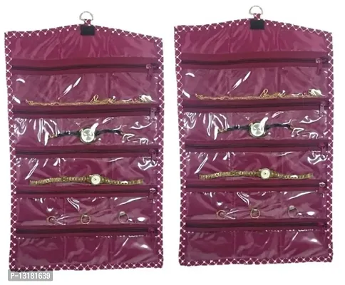 CLASSECRAFTS Pack of 2 Pieces Travel Watch Chain Bracelet Anklets Foldable Bag Jewellery Vanity Box Vanity Box (Maroon) jewellery box, vanity box Vanity Box&nbsp;&nbsp;(Maroon)-thumb0