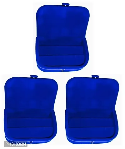CLASSECRAFTS Pack of 3Pcs Velvet Vanity case Ring and Earring storage travelling Folder Box Vanity Box  (Blue)