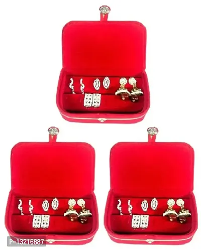 CLASSECRAFTS Pack of 3Pcs Velvet Vanity case Ring and Earring storage travelling Folder Box Vanity Box  (Red)
