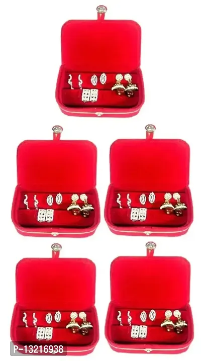 CLASSECRAFTS Pack of 5Pcs Velvet Vanity case Ring and Earring storage travelling Folder Box Vanity Box  (Red)