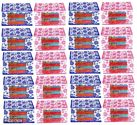 CLASSECRAFTS Combo Saree Cover Designer Flower Design 20 Pieces Non Woven Fabric Saree Cover Set with Transparent Window (Blue, Pink)-thumb0