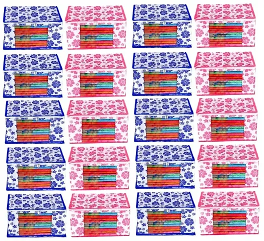 CLASSECRAFTS Combo Saree Cover Designer Flower Design 16 Pieces Non Woven Fabric Saree Cover Set with Window (Blue, Pink)