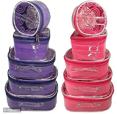 CLASSECRAFTS Combo Pack of 10 Fashi Makeup Kit box, Storage Case, Spacious interior Vanity Box  (Pink,Purple)-thumb0