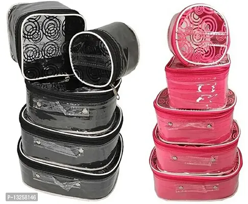 CLASSECRAFTS Combo Pack of 10 Fashi Makeup Kit box, Storage Case, Spacious interior Vanity Box  (Pink,Black)-thumb0