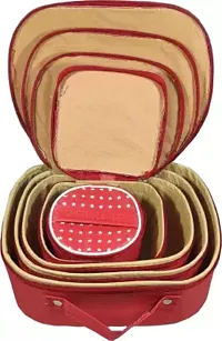 CLASSECRAFTS Combo Pack of 2 Pieces Printed Set of 5 Pcs Toiletry Shaving Makeup Bindi Bangle Socks Hanky Jewelry Organizer Vanity Box,makeup box Vanity Box  (Red, Purple)-thumb1
