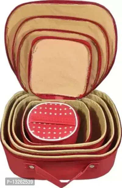 CLASSECRAFTS Combo Pack of 2 Pieces Printed Set of 5 Pcs Toiletry Shaving Makeup Bindi Bangle Socks Hanky Jewelry Organizer Vanity Box,makeup box Vanity Box  (Red, Purple)-thumb2