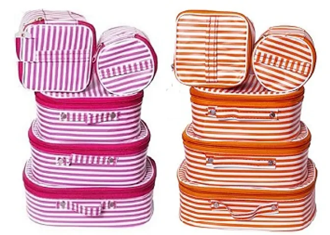 Ultimatefashionista Combo Pack of 2 Supreme Quality Cosmetic Travel Bag Set of 5pc Vanity Box, Makeup Kit, Makeup Pouches,Travel Pouch,Cosmetic Pouch for Women Travel (Pink,Orange)