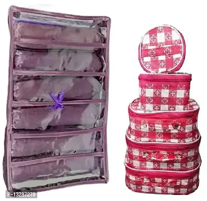 CLASSECRAFTS Combo Of 2 Pieces Set of 5 Check Print kit Storage 6 Rods Satin vanity box Vanity Box, makeup storage,jewellery box, vanity box,makeup box Vanity Box  (Red, Purple)