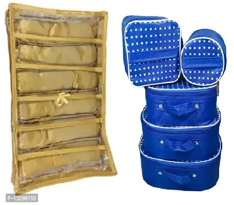CLASSECRAFTS Combo Of 2 Pieces Set of 5 Star Print kit Storage 6 Rods Satin vanity box Vanity Box, makeup storage,jewellery box, vanity box,makeup box Vanity Box  (Blue, Gold)