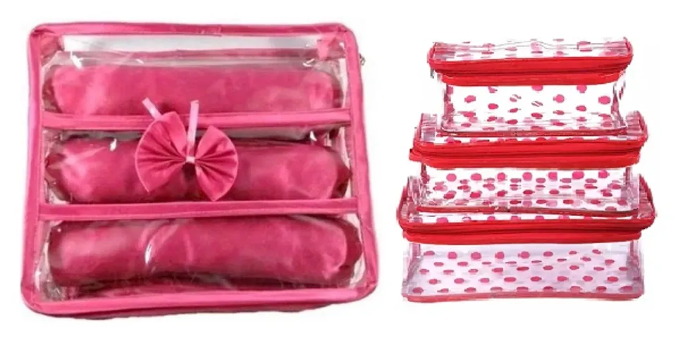 CLASSECRAFTS Combonbsp;3 Rods Bangle box Jewellery Organiser Pouches Makeup Bindi Bangle Socks Hanky Storage Purpose Vanity Boxnbsp;nbsp;(Pink, Red)