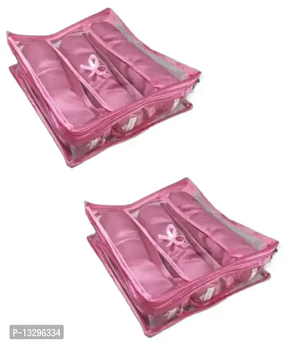 CLASSECRAFTS Pack of 2 Pieces&nbsp;3 Rods Bangle box Jewellery Organiser Pouches Storage Multi Purpose Vanity Box&nbsp;&nbsp;(Pink)
