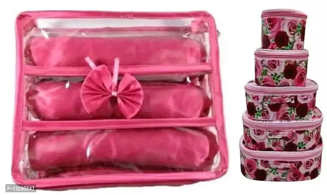 CLASSECRAFTS Combo Of 2 Pieces Set of 5 Flower Print kit Storage 3 Rods Satin vanity box Vanity Box, makeup storage,jewellery box, vanity box,makeup box Vanity Box  (Red, Pink)