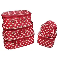 CLASSECRAFTS Combo Of 2 Pieces Set of 5 Non Woven Dot Print kit Storage 3 Rods Satin vanity box Vanity Box, makeup storage,jewellery box, vanity box,makeup box Vanity Box  (Red, Pink)-thumb1