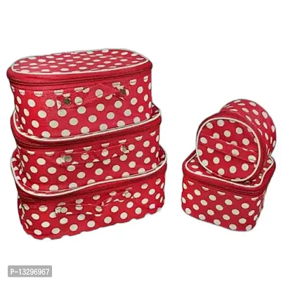 CLASSECRAFTS Combo Of 2 Pieces Set of 5 Non Woven Dot Print kit Storage 3 Rods Satin vanity box Vanity Box, makeup storage,jewellery box, vanity box,makeup box Vanity Box  (Red, Pink)-thumb2