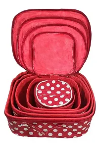 CLASSECRAFTS Combo Of 2 Pieces Set of 5 Non Woven Dot Print kit Storage 3 Rods Satin vanity box Vanity Box, makeup storage,jewellery box, vanity box,makeup box Vanity Box  (Red, Pink)-thumb3