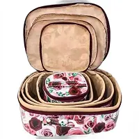 CLASSECRAFTS Combo Of 2 Pieces Set of 5 Flower Print kit Storage 5 Rods Satin vanity box Vanity Box, makeup storage,jewellery box, vanity box,makeup box Vanity Box  (Pink, Gold)-thumb1