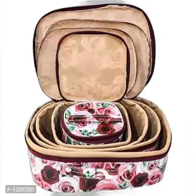 CLASSECRAFTS Combo Of 2 Pieces Set of 5 Flower Print kit Storage 5 Rods Satin vanity box Vanity Box, makeup storage,jewellery box, vanity box,makeup box Vanity Box  (Pink, Gold)-thumb2